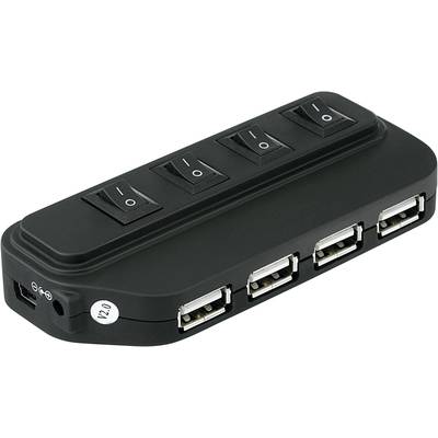 4 portos USB 2.0 Hub egyenként kapcsolható Conrad fekete
