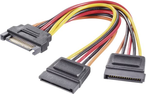SATA Y tápkábel, 15 cm, 1x SATA dugó, 15 pólus - 2x SATA alj, 15 pólus, renkforce