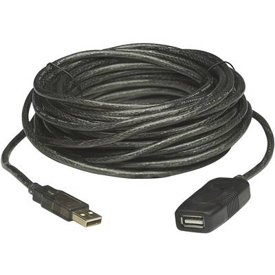 USB 2.0 toldókábel, hosszabbító kábel 20 m, fekete, Manhattan 150958