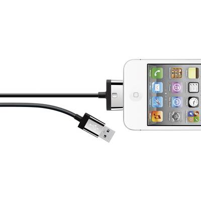 Apple töltőkábel iPhone iPad iPod adatkábel, 1x Apple Dock dugó 30 pólusú - 1x USB 2.0 dugó A, 2m, fekete, Belkin 986729