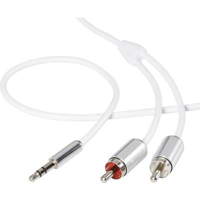 Jack - RCA audio kábel, 1x 3,5 mm jack dugó - 2x RCA dugó, 3 m, fehér, SuperSoft, SpeaKa Professional 989291