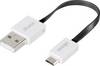 USB adatkábel, töltőkábel, USB mikro 2.0 fekete, 15cm lapos kivitel, Akasa