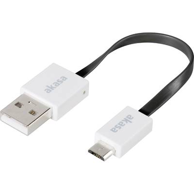 USB adatkábel, töltőkábel, USB mikro 2.0 fekete, 15cm lapos kivitel, Akasa