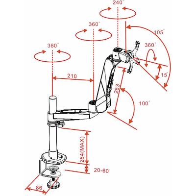 Asztalra szerelhető monitortartó gáznyomásos technikával, C csíptetővel, Speaka Professional SuperFlex-1