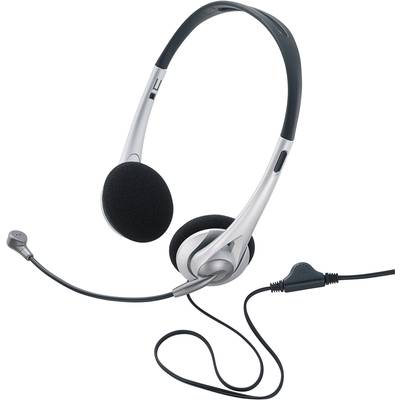 Számítógépes headset, sztereo 3,5 mm-es jack dugó, fekete, ezüst, Basetech TW-218 On Ear