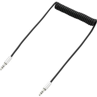 Jack audio kábel, 1x 3,5 mm jack dugó - 1x 3,5 mm jack dugó, 1 m, fekete, spirál kábel, SpeaKa Professional 989124