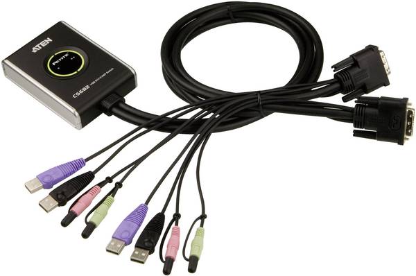 2 portos USB-s KVM switch, (billentyűzet, video, egér) elosztó, DVI kimenettel Aten CS682-AT