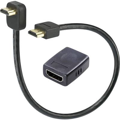 HDMI hosszabbító készlet, dugó/dugó (könyök) kábel, 0,3 m + HDMI közösítő (aljzat/aljzat), Speaka Professional