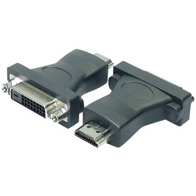 HDMI- és DVI-csatlakozóval rendelkező adapter elölnézeti és hátulnézeti képe. Lehetővé teszi a kapcsolódást HDMI- és DVI-eszközök között.