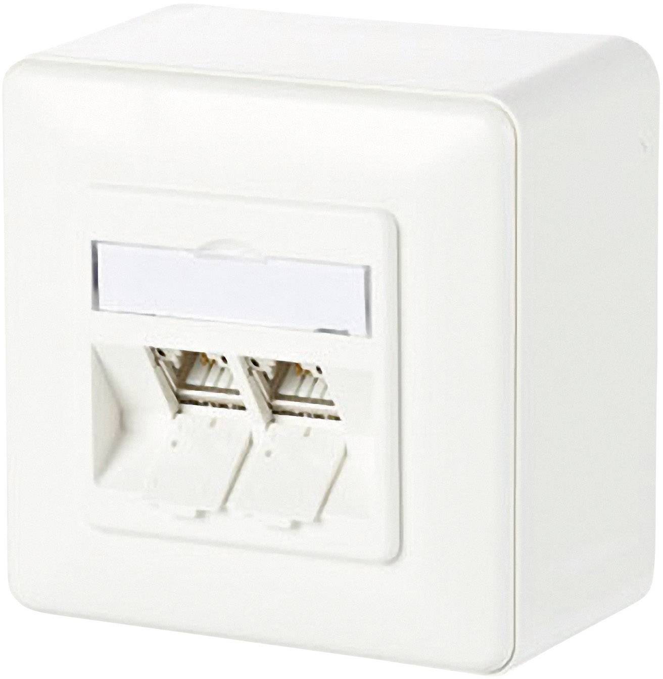 Fehér hálózati csatlakozóaljzat két Ethernet-porttal, mindegyik saját védőfedéllel.