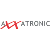 AXXATRONIC-logó vörös stilizált betűkkel és szürke felirattal fehér háttéren.