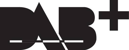 DAB+ logó modern betűtípussal, amelynek szövege 'DAB+'. A DAB+ a Digital Audio Broadcasting Plus rövidítése, egy digitális műsorszórási technológia.