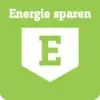 Zöld háttér fehér címerrel és 'E' betűvel. Felül az áll: 'Energia megtakarítás'