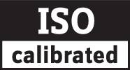 'ISO kalibrált' Fekete szöveg fehér háttéren.