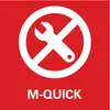 Egy piros tábla egy áthúzott villáskulcsot mutat az 'M-QUICK' felirat felett, ami eszközök használatának tilalmát szimbolizálja.