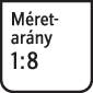 Méretarány a '8:1' méretaránnyal, amely jelzi, hogy egy objektum nyolcszor kisebb, mint a valóságban.