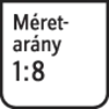 Méretarány a '8:1' méretaránnyal, amely jelzi, hogy egy objektum nyolcszor kisebb, mint a valóságban.