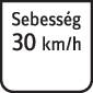 A közlekedési tábla '30 km/h' sebességet jelez, ami 30 kilométer per órás sebességkorlátozásra utal.