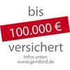 "Akár 100.000 EUR biztosítva" piros szalagon; alatta "Infók: www.gembird.de".