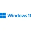 Kék Windows-logó a kék "Windows 11" szöveg mellett fehér háttéren.