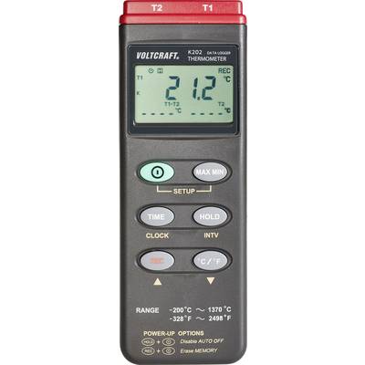 Termometro digitale con display che mostra 21,2°C. Tasti di controllo per le impostazioni: Setup, Max Min, Time, Hold. Campo di misura: da -200°C a 1370°C.