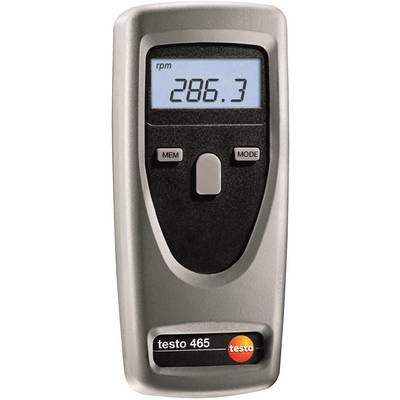 Un dispositivo digitale portatile mostra '286,3 giri/min' su un display. Sotto è riportato 'testo 465'. Ha tasti per 'MEM' e 'MODE'.