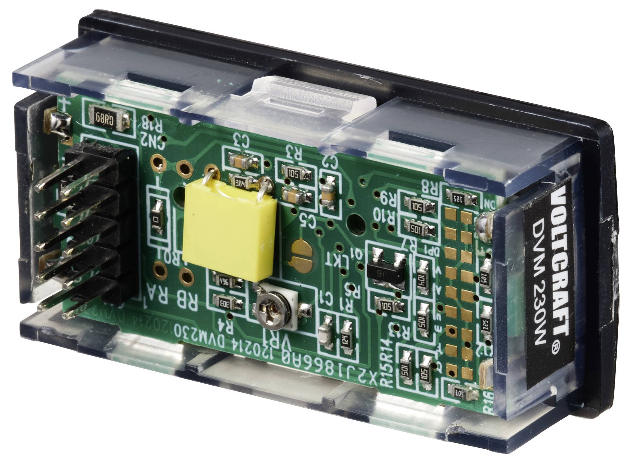 Modulo Voltmetro Digitale, DVM 230W di Voltcraft, per montaggio da incasso. Mostra misurazioni digitali di tensioni elettriche fino a 230V.