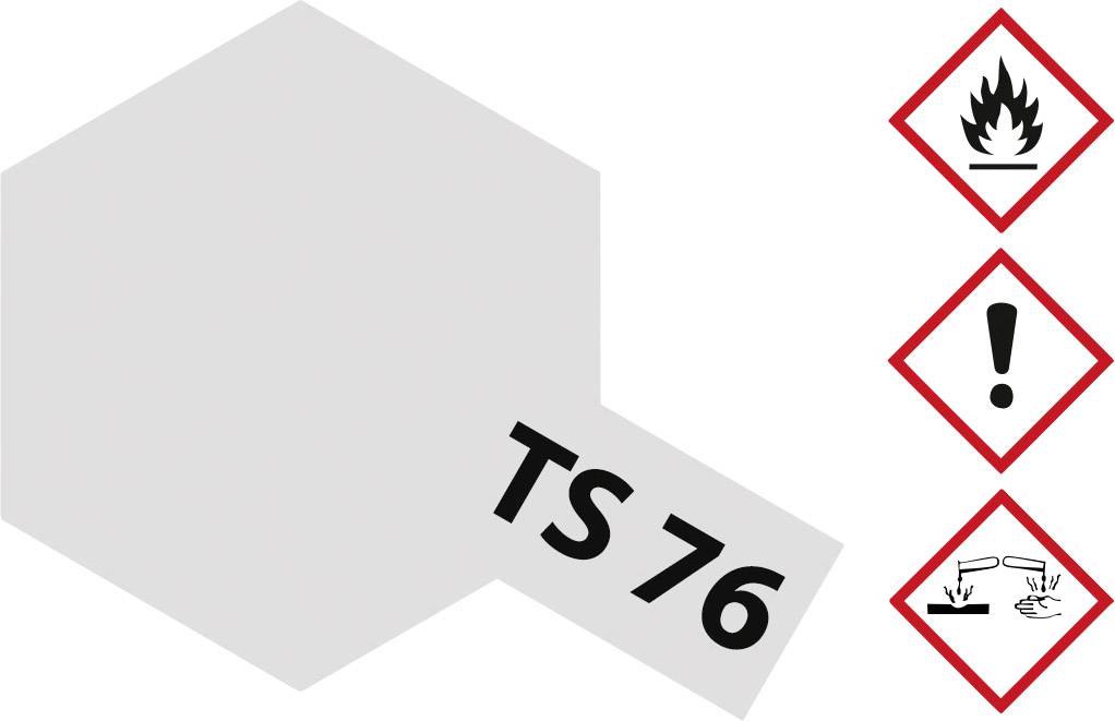 Tre simboli di pericolo: Fiamma (Infiammabile), Punto esclamativo (Avvertenza), Mani con liquido (Corrosivo). Testo: 'TS 76'.