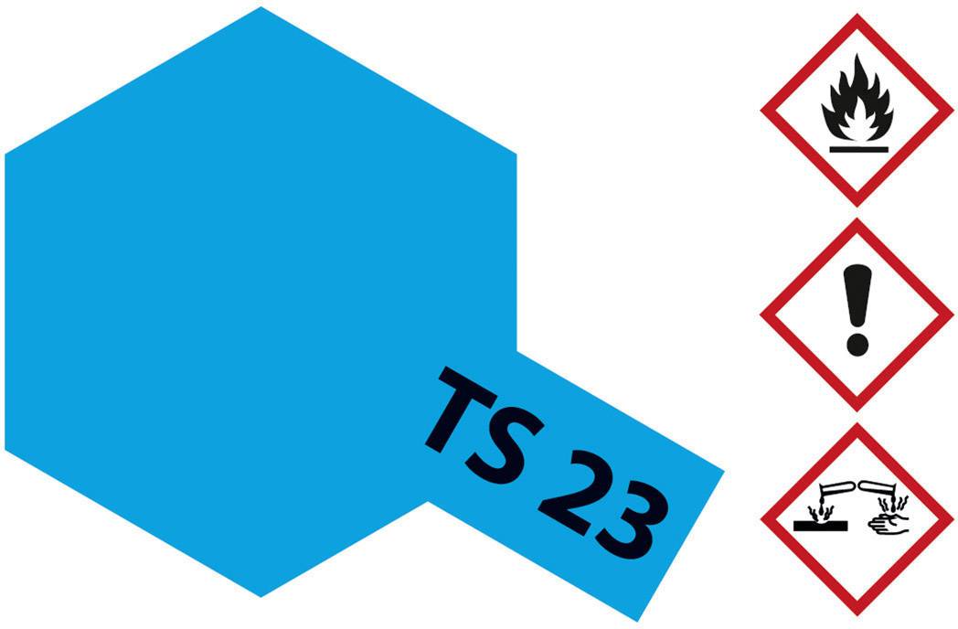 Sfondo esagonale blu con 'TS 23'. A destra simboli: fiamma ardente, punto esclamativo e pericolo chimico.