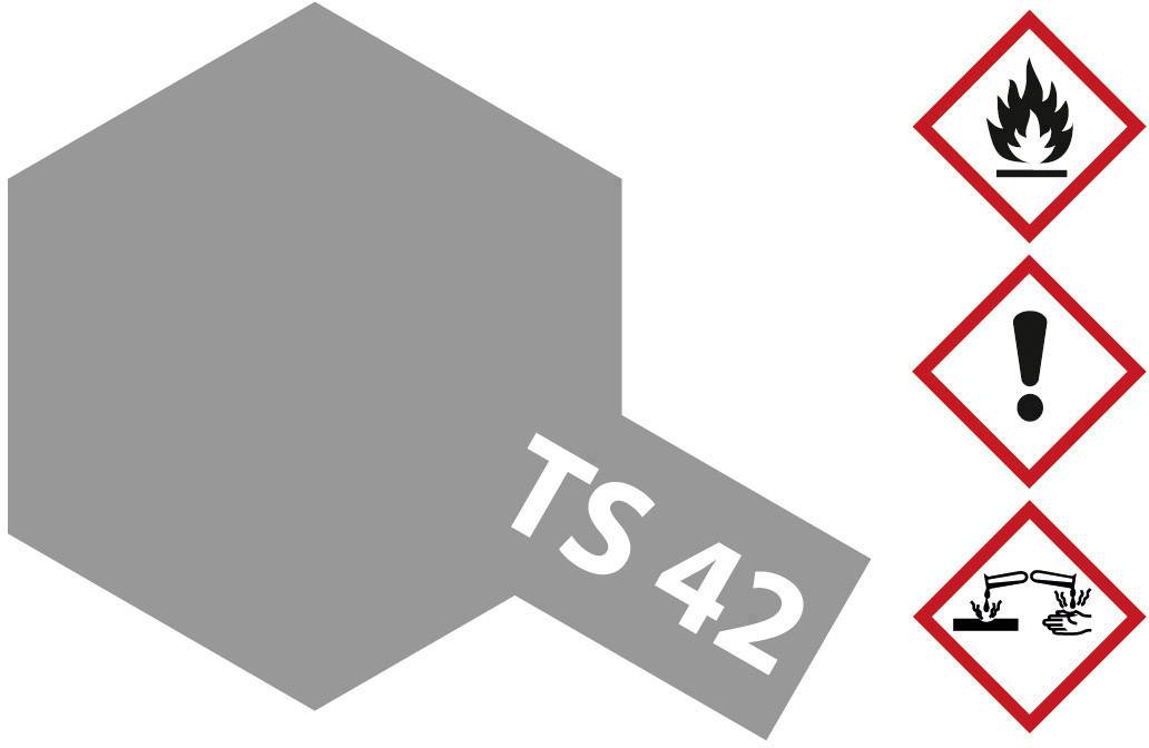 'Segnali di sicurezza triangolari a destra: fiamma, punto esclamativo, corrosivo. Esagono grigio a sinistra con "TS 42".'