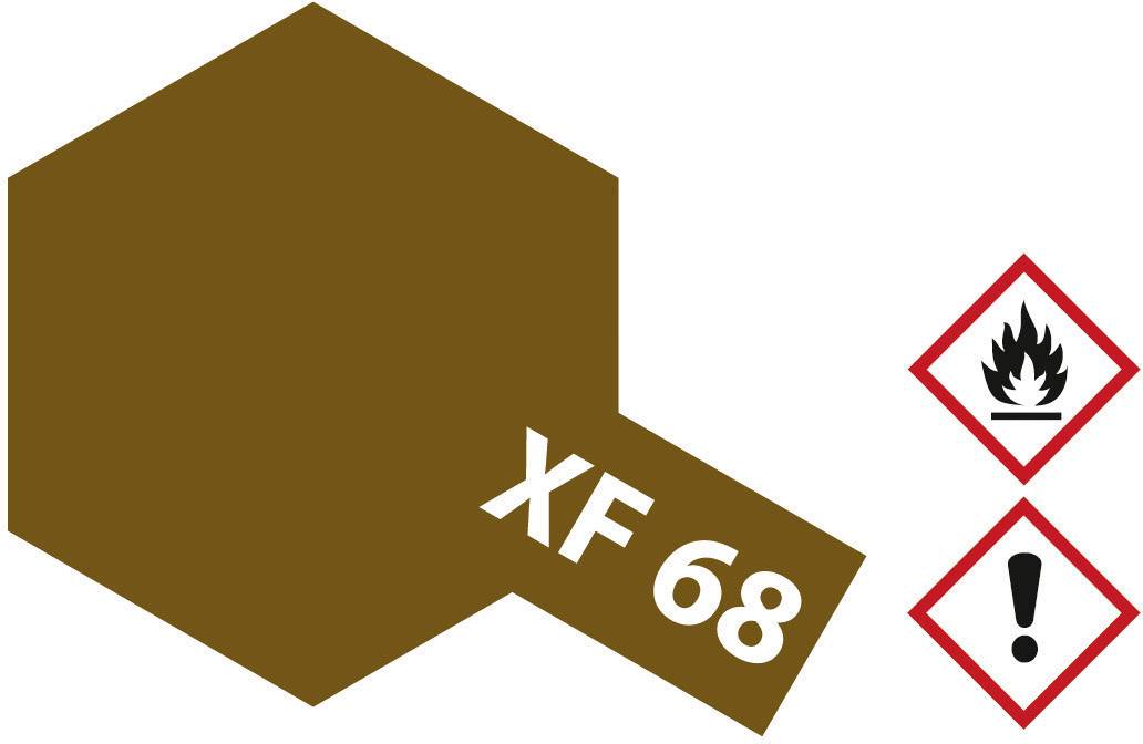 Esagono marrone con la scritta 'XF 68'. Due simboli di avvertenza a destra: fiamma per l'infiammabilità e punto esclamativo per l'avvertenza.