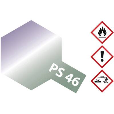 'Attenzione', 'Pericolo', 'PS 46' su sfondo grigio. Tre simboli: fiamma, punto esclamativo, sostanza corrosiva. Simbolo di sostanza pericolosa.