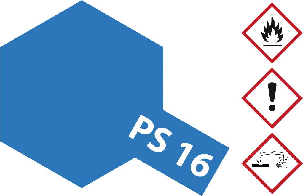Esagono blu con la scritta 'PS 16' a sinistra. A destra sono presenti simboli di pericolo: fiamma, punto esclamativo, sostanza corrosiva.
