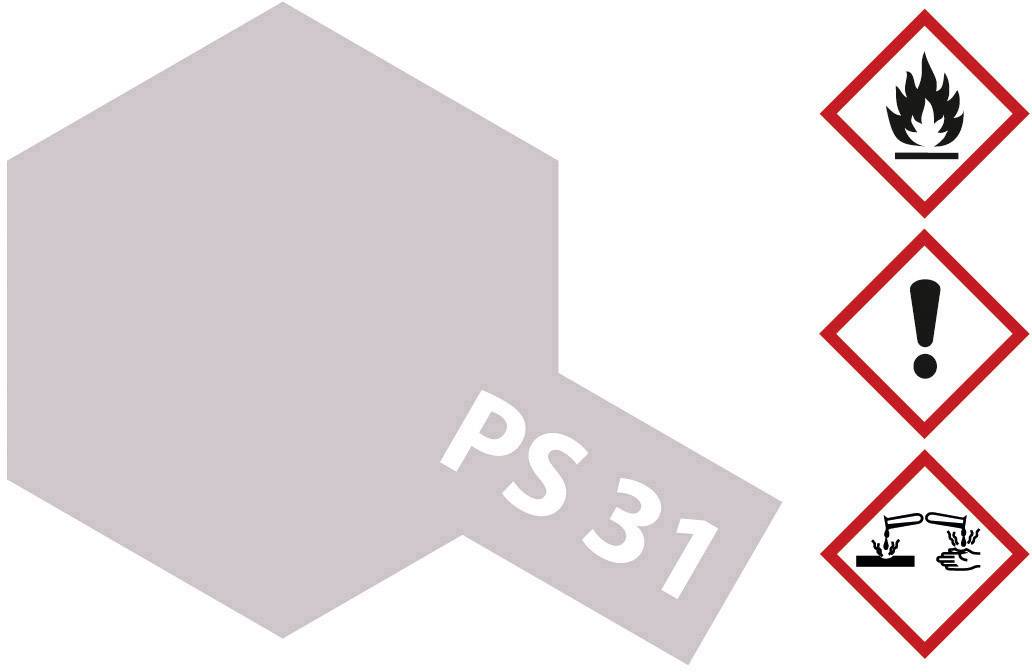 Contenitore di sostanze chimiche con etichetta 'PS 31'. Simboli di avvertenza di sicurezza: infiammabile, irritante, corrosivo sul lato destro.