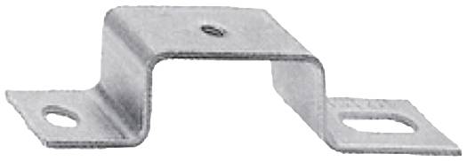 Angolo metallico con profilo a L, con due fori a ciascuna estremità per il fissaggio. Utilizzato per il montaggio e la stabilizzazione di strutture.
