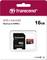 Transcend UHS-I microSD, 16GB, fino a 90MB/s, Classe 10 con adattatore. Confezione mostra la scheda e l'adattatore in un supporto di plastica.