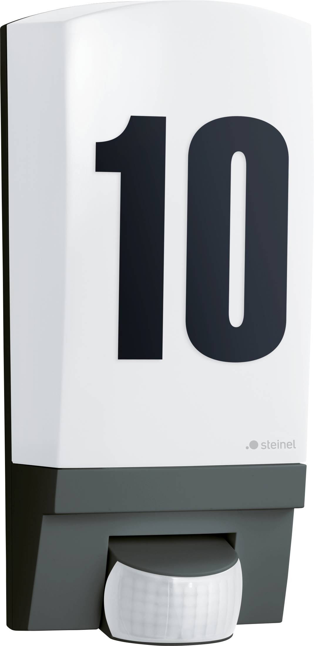 Dispenser di sapone automatico a parete con un grande "10" sulla parte anteriore.