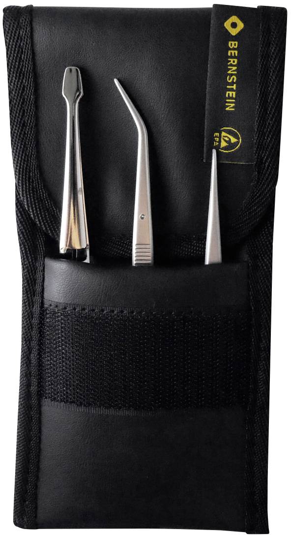 BERNSTEIN Tools for Electronics 5-110 Kit pinzette 3 parti Pinzette per trattenere, Acuminate, fini, Acuminate, piegate, fini