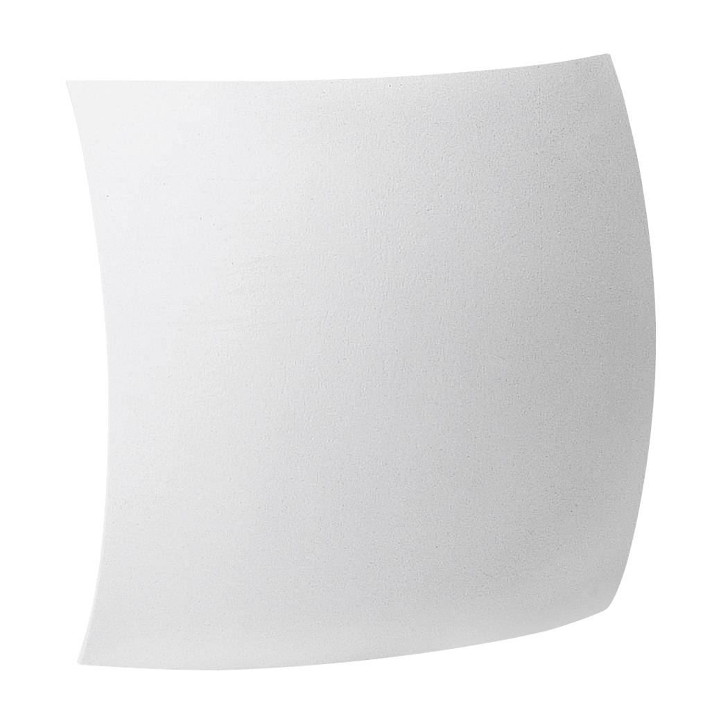 Foglio di carta bianco curvo a forma di quadrato su uno sfondo bianco.