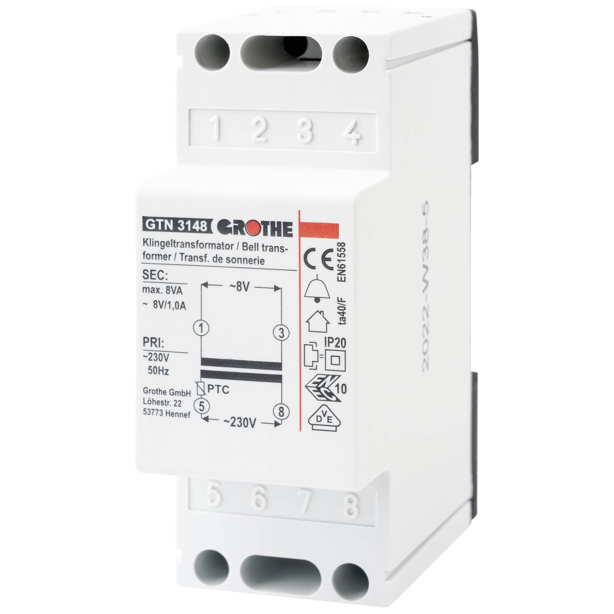 Grothe 14201 Trasformatore per campanello 8 V/AC 1 A