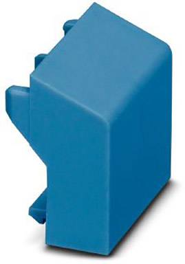 Un oggetto blu a forma di cuneo con due sporgenze sul lato sinistro, probabilmente un componente o un accessorio.