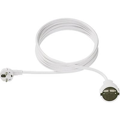 Prolunga bianca con spina e presa europea, arrotolata. Ideale per estendere la portata di dispositivi elettrici.