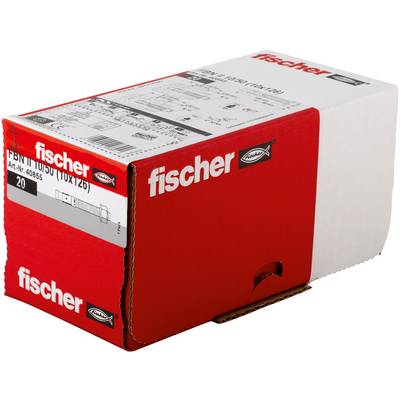 Scatola di prodotto Red Fischer con etichetta bianca che mostra i dettagli dell'articolo e un piccolo disegno tecnico.