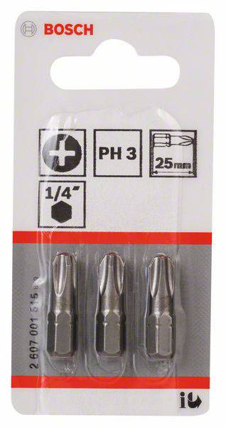 'Tre punte per cacciavite Bosch PH3, 25 mm, per viti a croce. Confezionate in blister.'