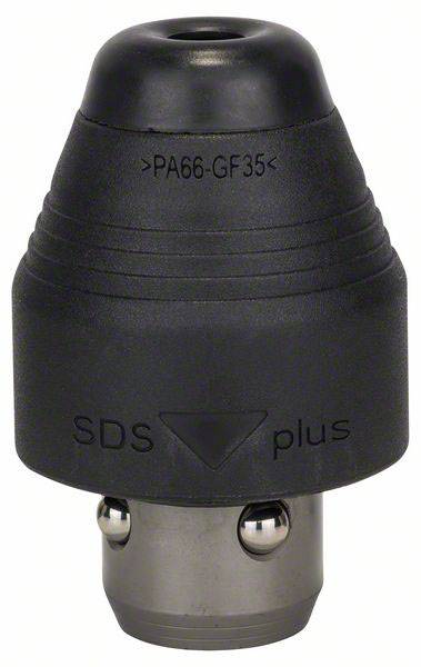Mandrino per trapano in metallo e plastica nera, contrassegnato con 'SDS plus' e 'PA66-GF35'. Utilizzato per utensili elettrici.