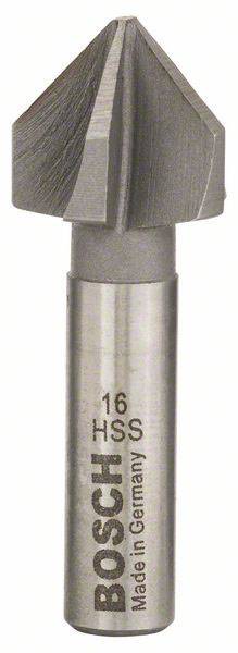 Un cono svasatore BOSCH, realizzato in acciaio rapido (HSS) altamente legato, fabbricato in Germania, con marcatura 16 HSS.