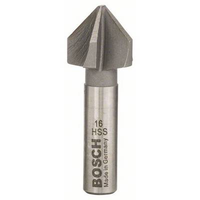 Un cono svasatore BOSCH, realizzato in acciaio rapido (HSS) altamente legato, fabbricato in Germania, con marcatura 16 HSS.