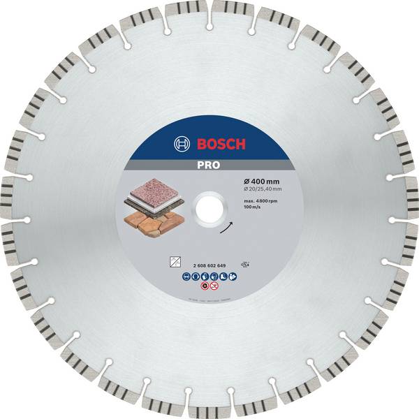 Bosch Accessories 2608602649 2608602649 Disco diamantato Diametro 400 mm Ø foro 20.00 mm Pietra 1 pz.