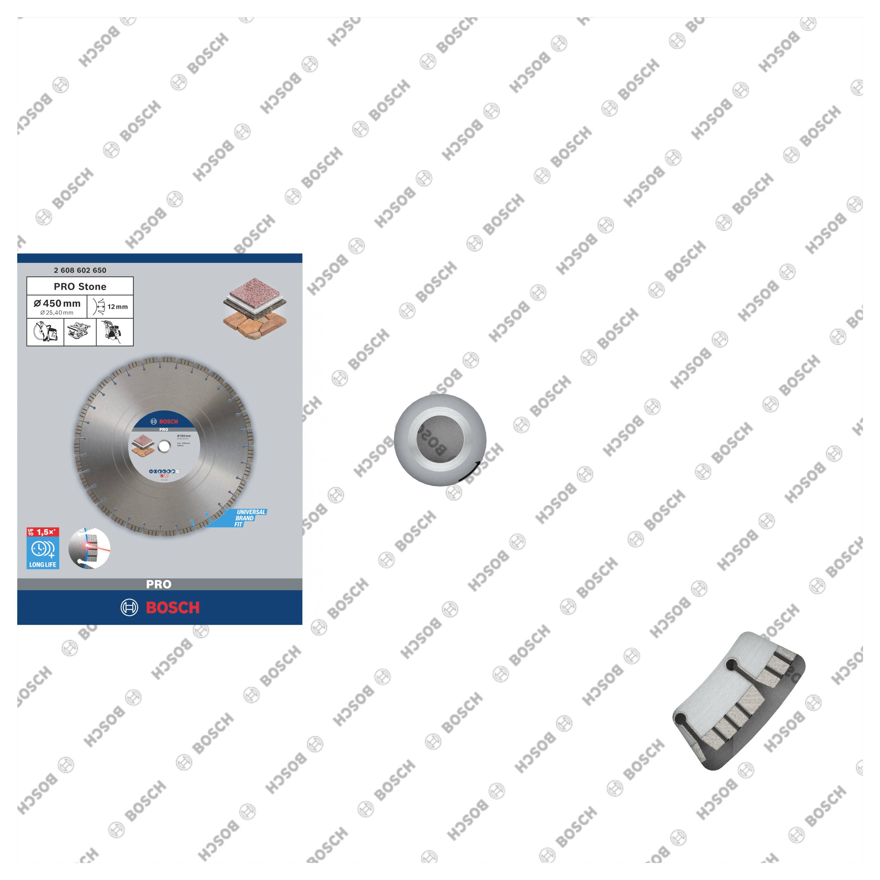 Una confezione di un disco Bosch con dettagli sulle dimensioni e l'applicazione. Contiene anche un piccolo pezzo di ricambio rotondo e uno rettangolare.