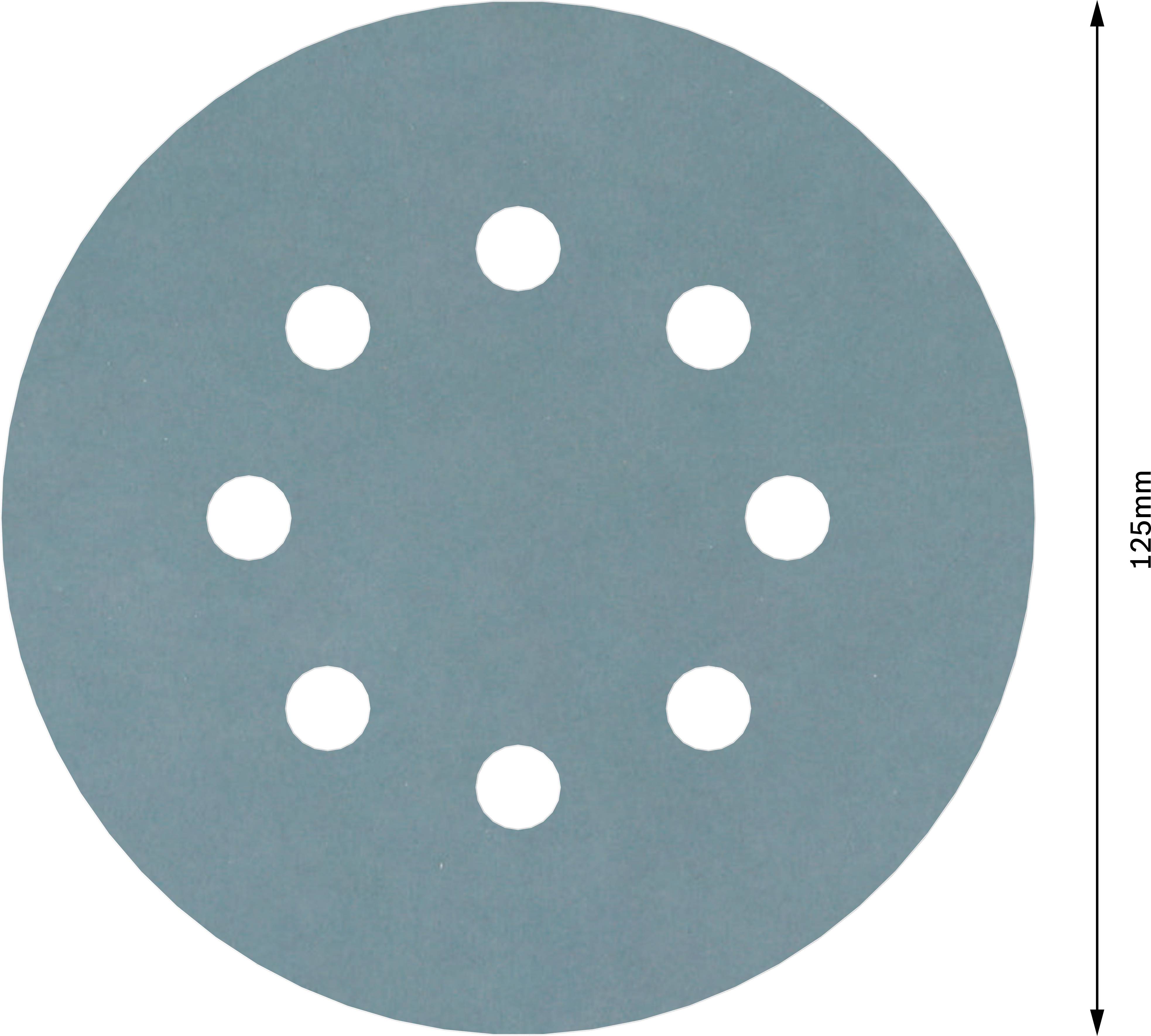 Un disco abrasivo blu con nove fori, diametro 125 mm.